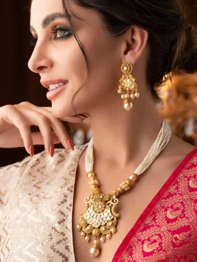 Rubans Gold-Plated White Stone Studded Jewellery Set