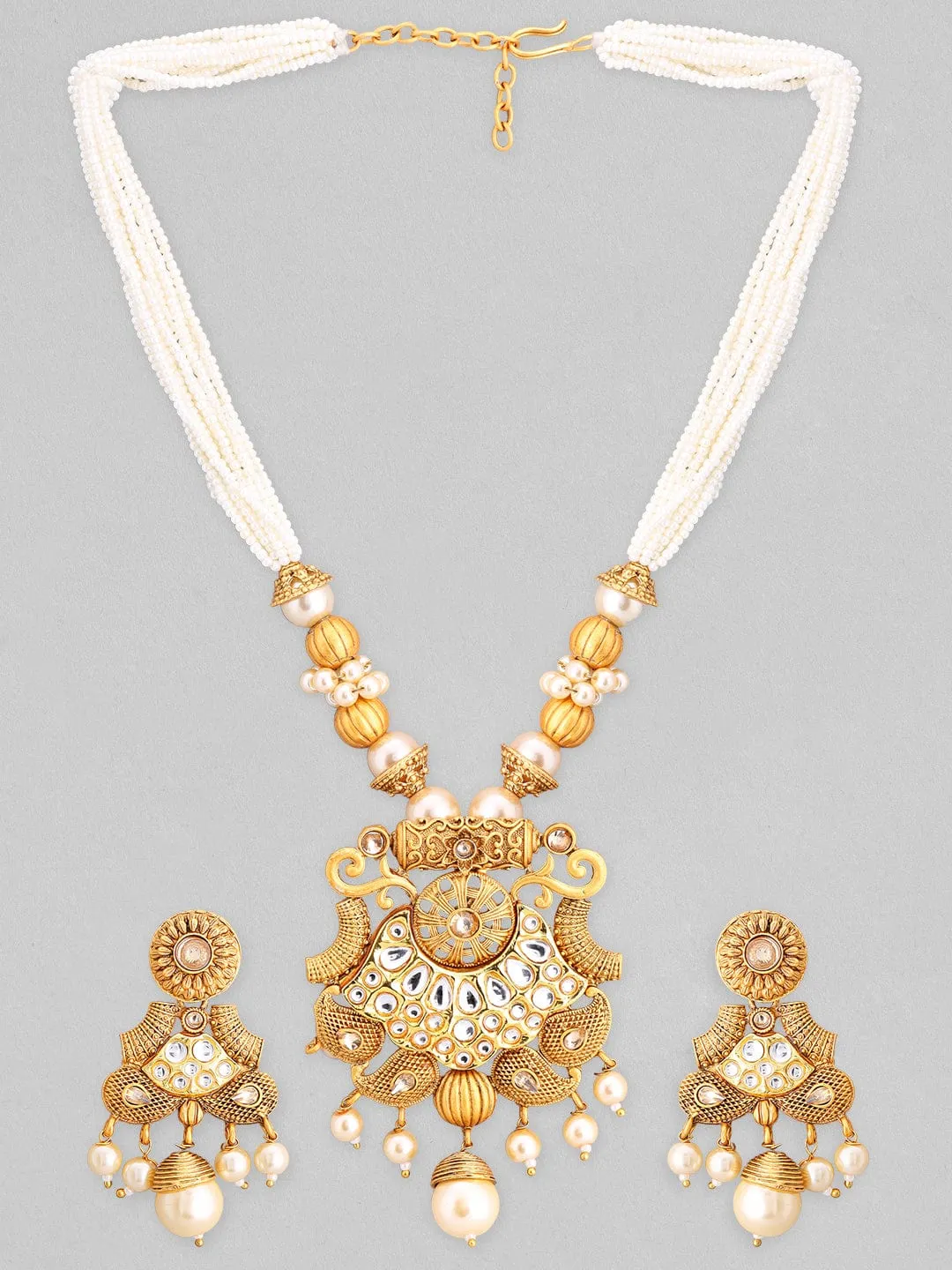 Rubans Gold-Plated White Stone Studded Jewellery Set