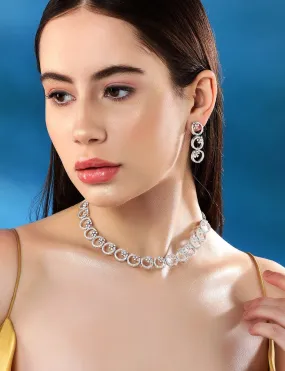 Rubans Rhodium Plated Zircons Studded Classy Party Wear Necklace Set.