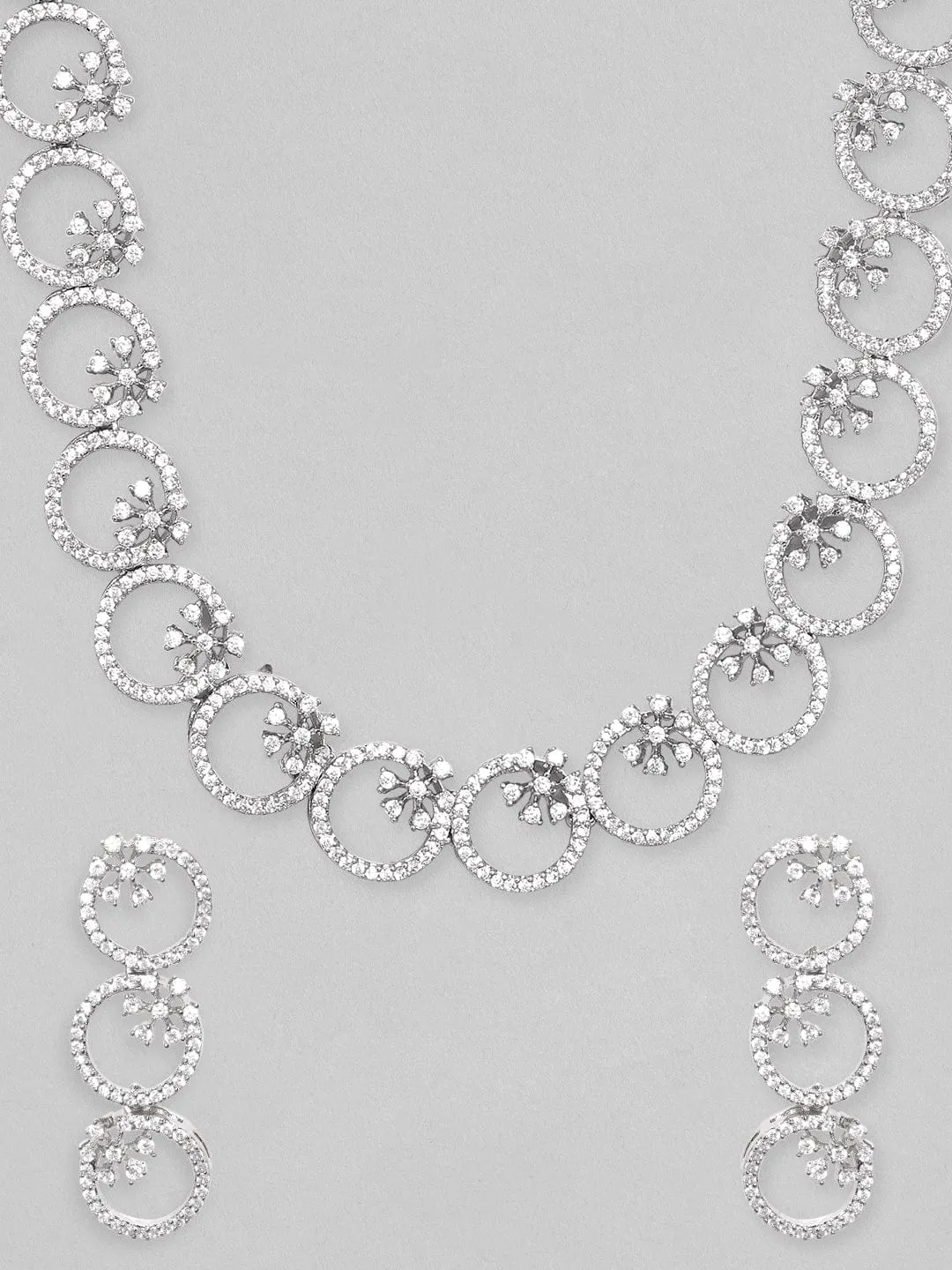 Rubans Rhodium Plated Zircons Studded Classy Party Wear Necklace Set.