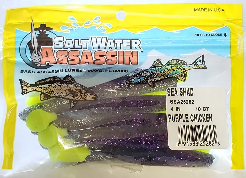 SaltWater Assassin Sea Shad Purple Chicken 4 10pk