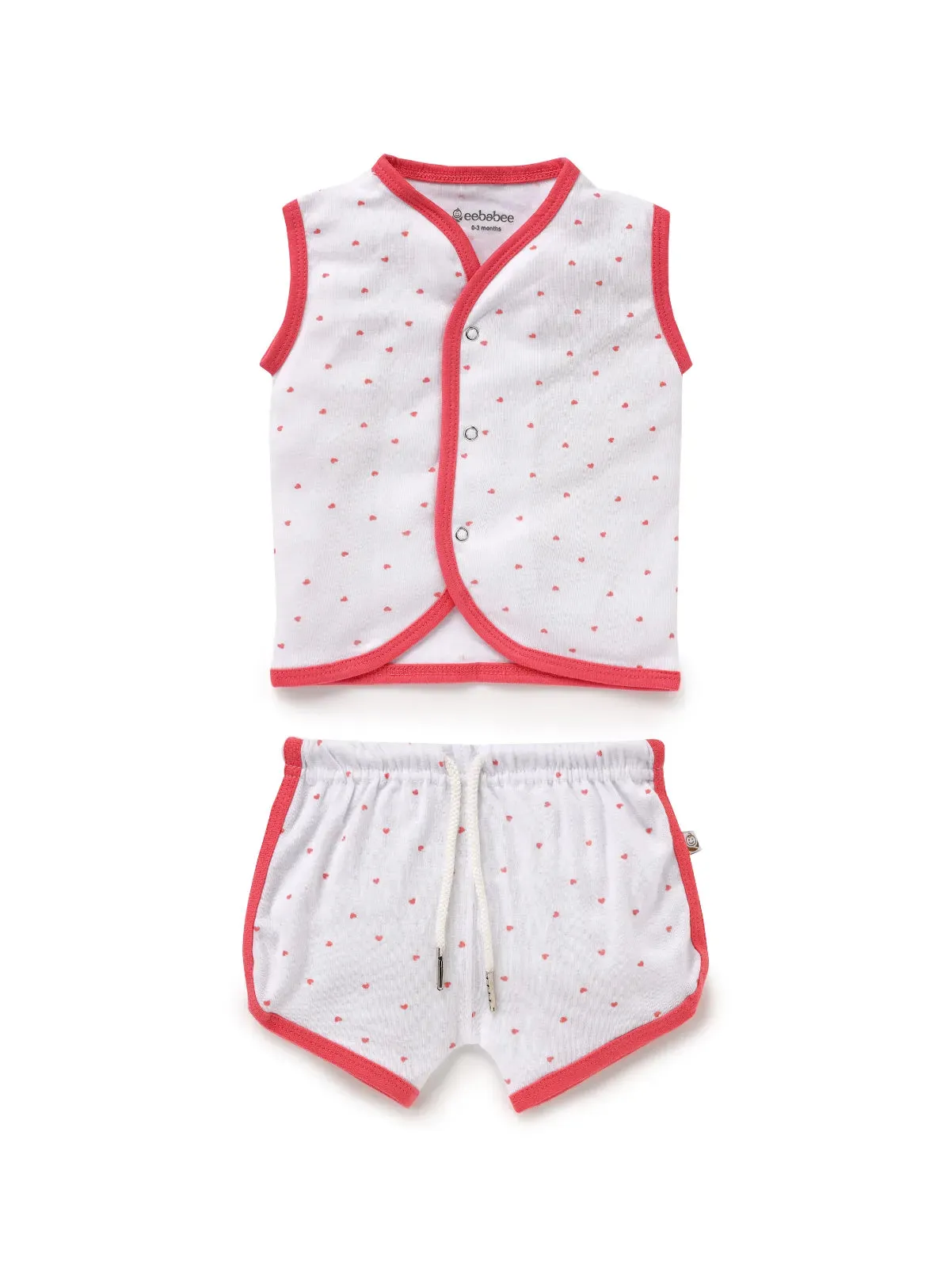 Sleeveless heart pattern in white jabla set  for baby