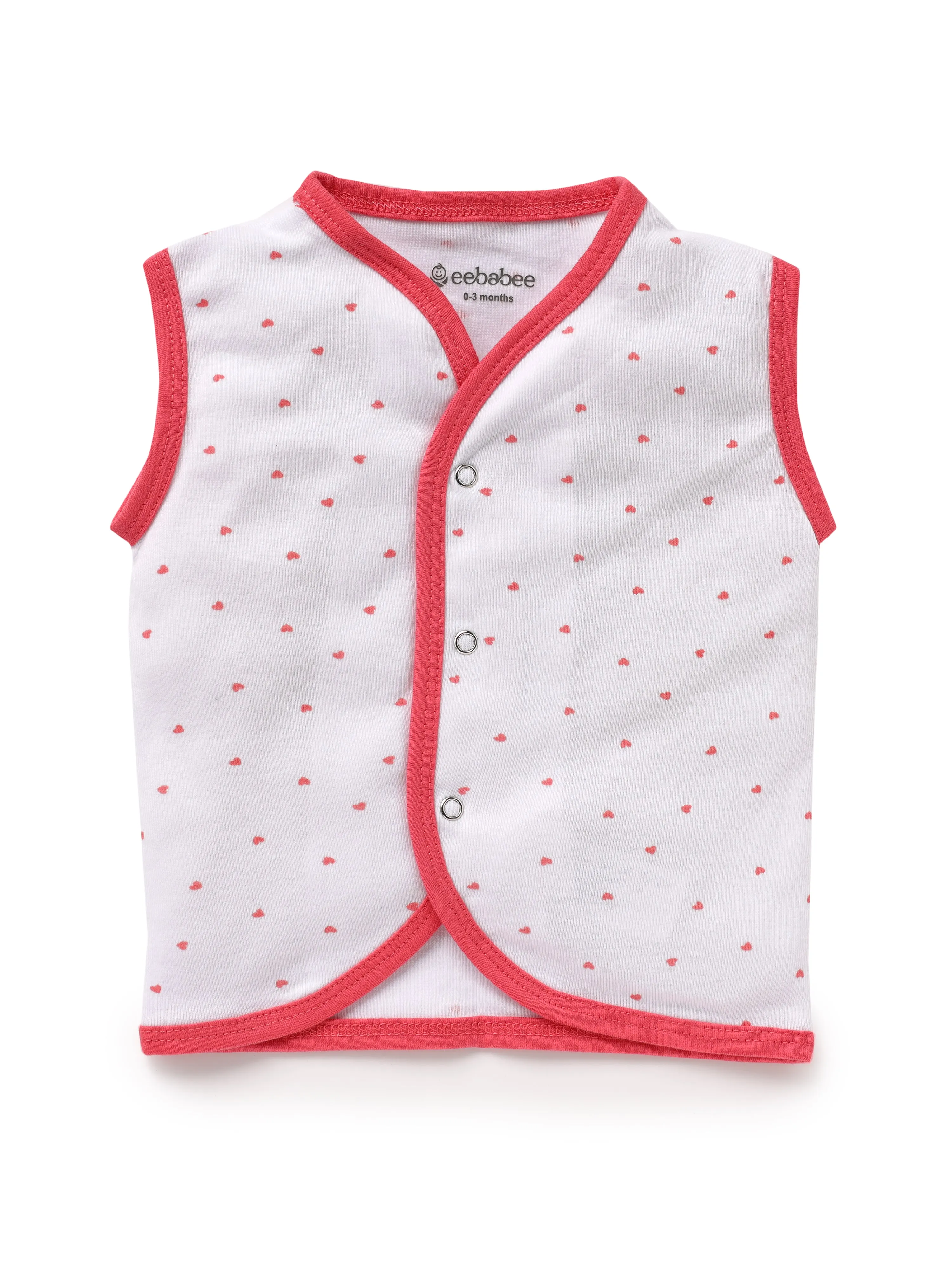 Sleeveless heart pattern in white jabla set  for baby