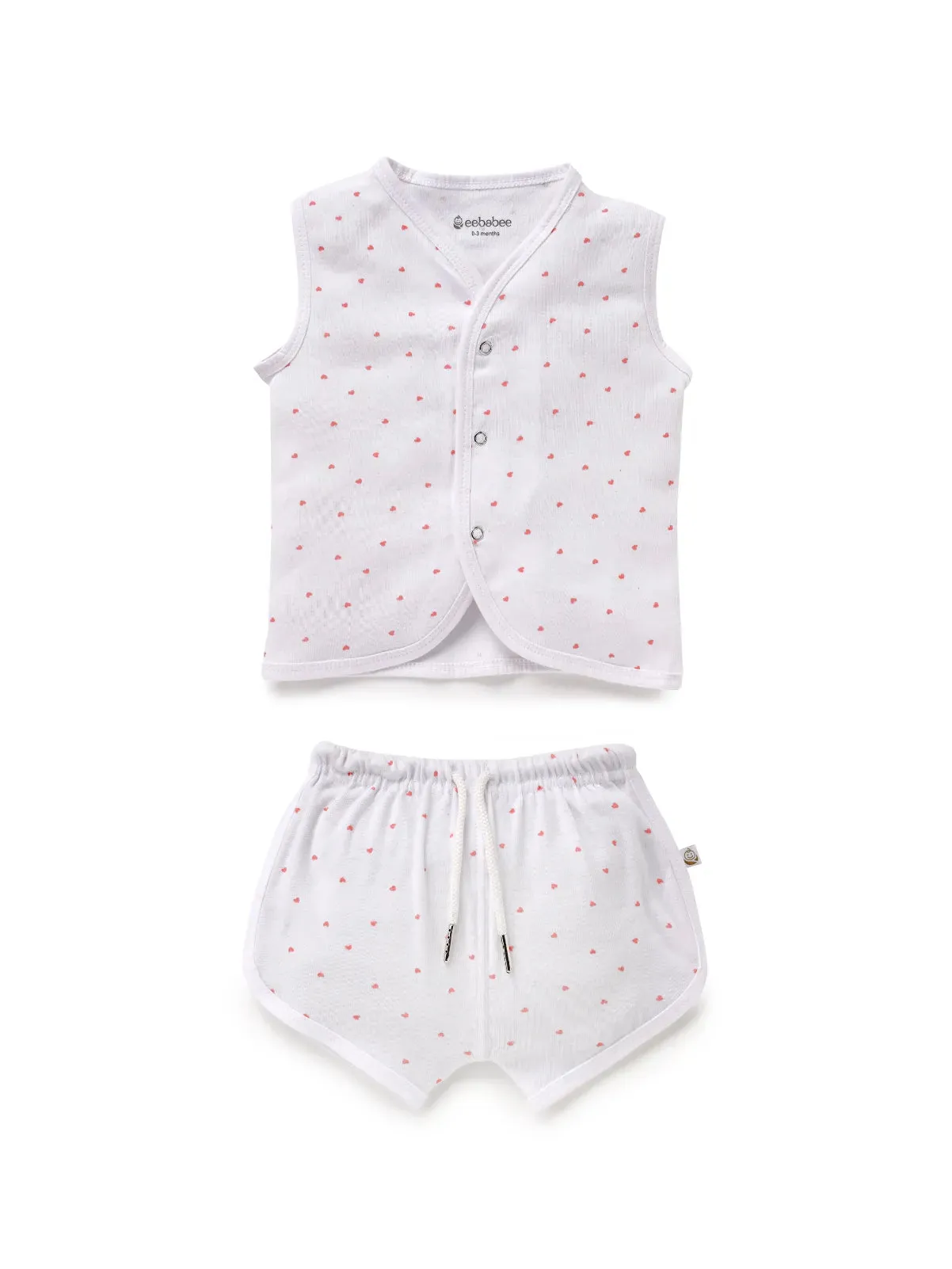 Sleeveless pure white & pink heart pattern jabla set  for baby