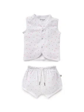 Sleeveless pure white & pink heart pattern jabla set  for baby