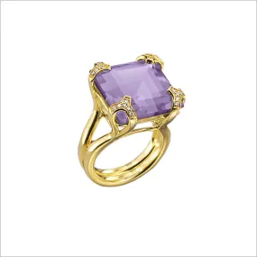 Soirée Purple Quartz & Diamond Ring in Sterling Silver plated with 18k Yellow Gold