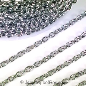 Stainless Steel Chain, Fine 3x2x0.6mm Oval Rolo Chain, Soldered Closed , 50 Meters, #1905