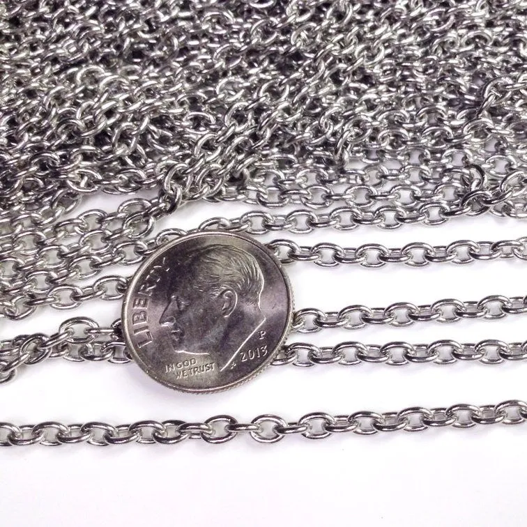 Stainless Steel Jewelry Chain, 3x4mm Oval Open Links, Lot Size 50 Meter Spool, #1922