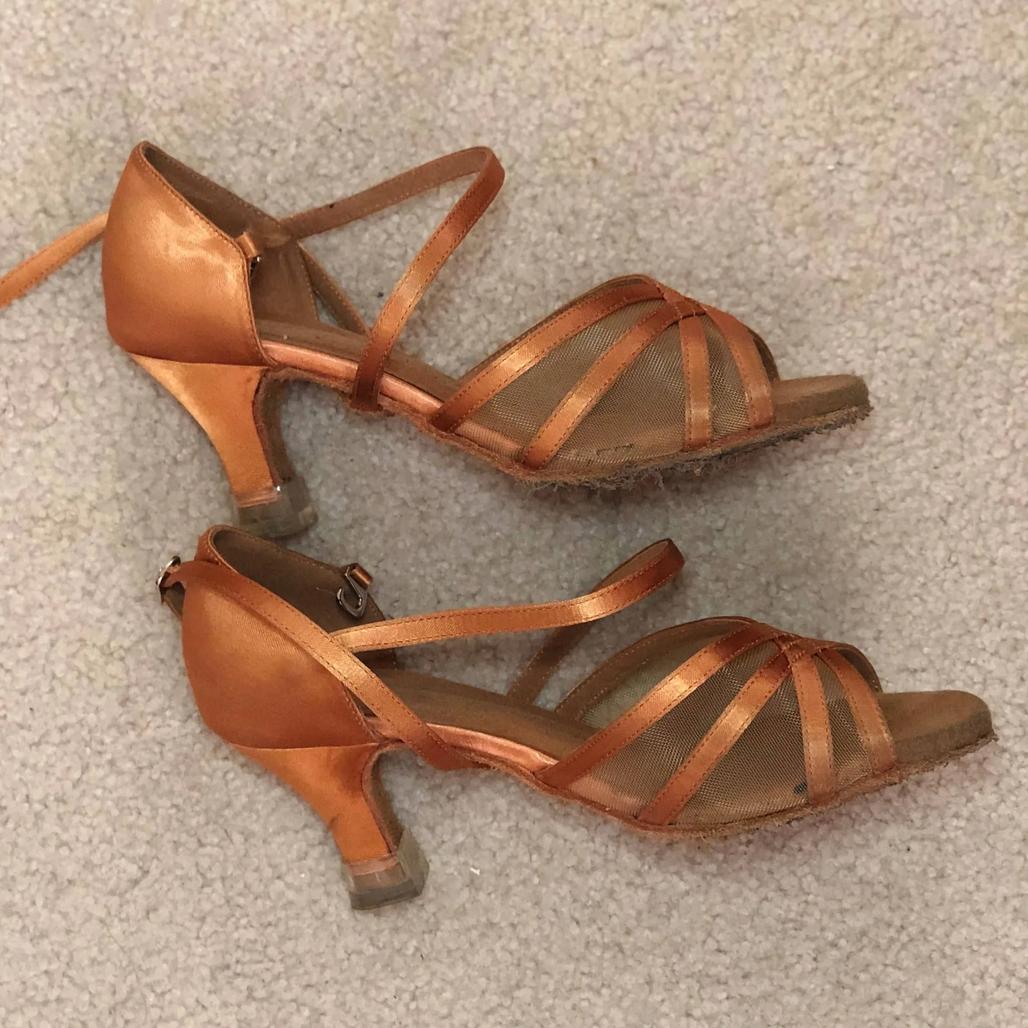 Strappy Tan Satin Latin Dance Shoes