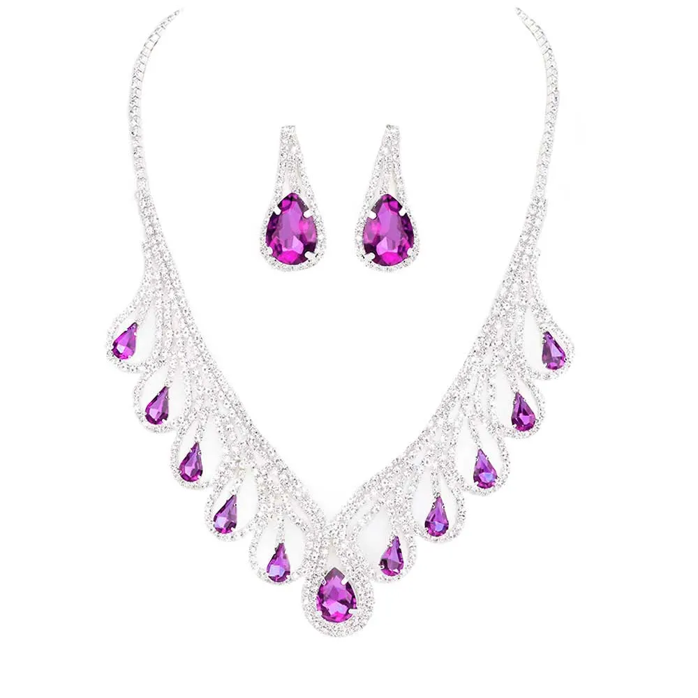 Teardrop Crystal Rhinestone Collar Necklace