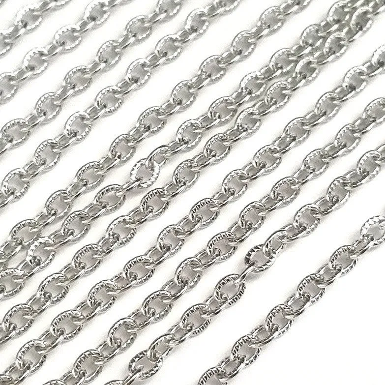 Textured Stainless Steel Bulk Jewelry Making Chain, 3x4mm Oval Links Chain, 50 Meters, #1031 C