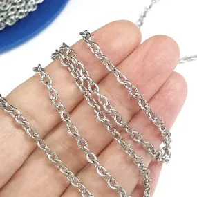 Textured Stainless Steel Bulk Jewelry Making Chain, 3x4mm Oval Links Chain, 50 Meters, #1031 C