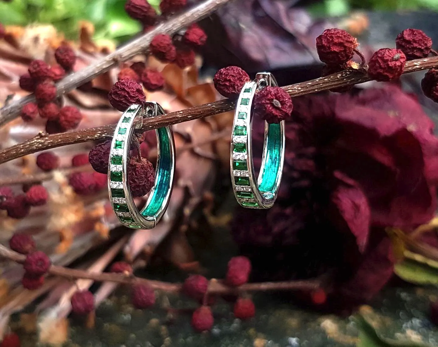 The Twist Tsavorite Garnet Diamond Enamel Hoop Earrings