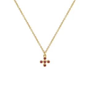 Tiny Ruby Gold Cross Necklace