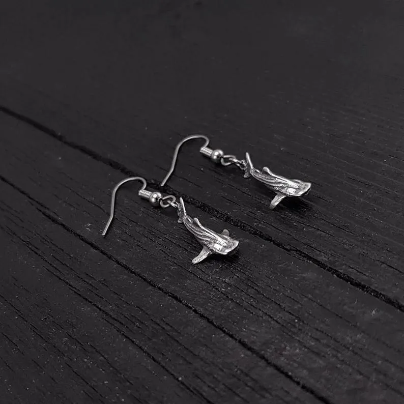 Tiny Whale Shark Earrings - Solid 925 Sterling Silver