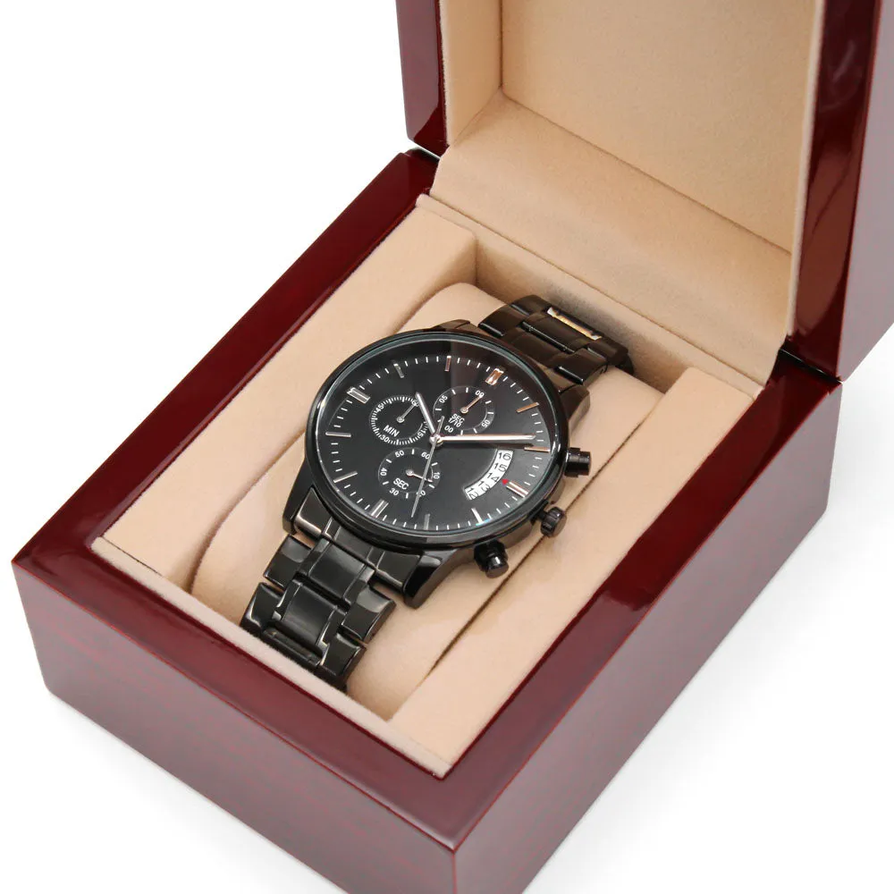 To My King - I Love You Engraved Black Chronograph Watch For Boyfriend or Husband