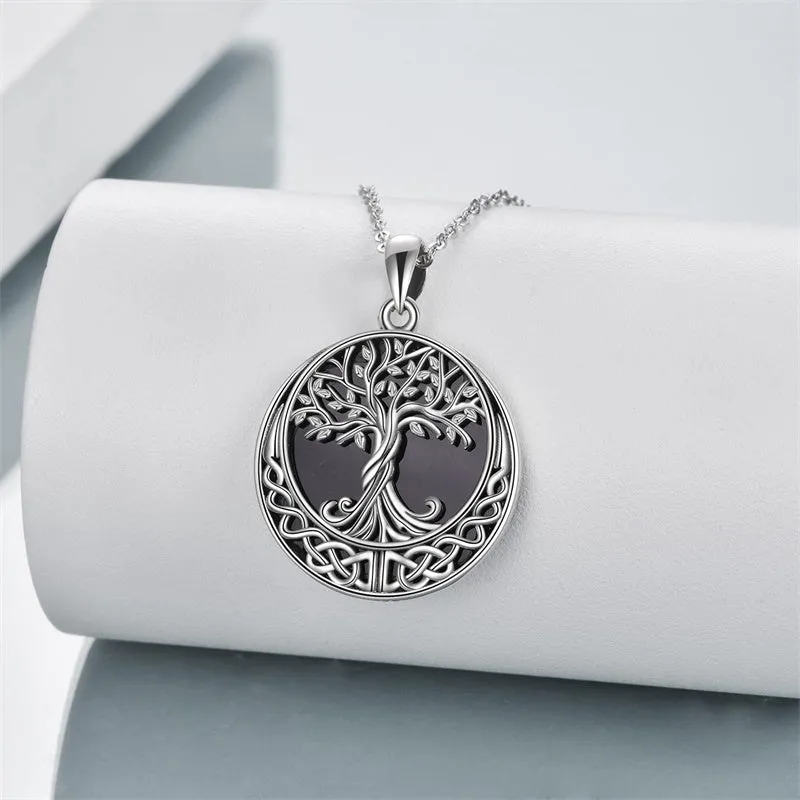 Tree of Life Necklace 925 Sterling Silver Abalone Shell Celtic Knot Pendant Necklace for Women Jewelry