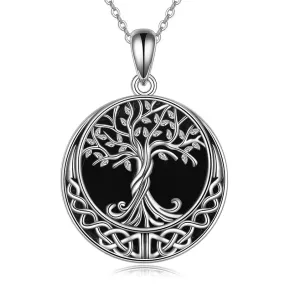 Tree of Life Necklace 925 Sterling Silver Abalone Shell Celtic Knot Pendant Necklace for Women Jewelry