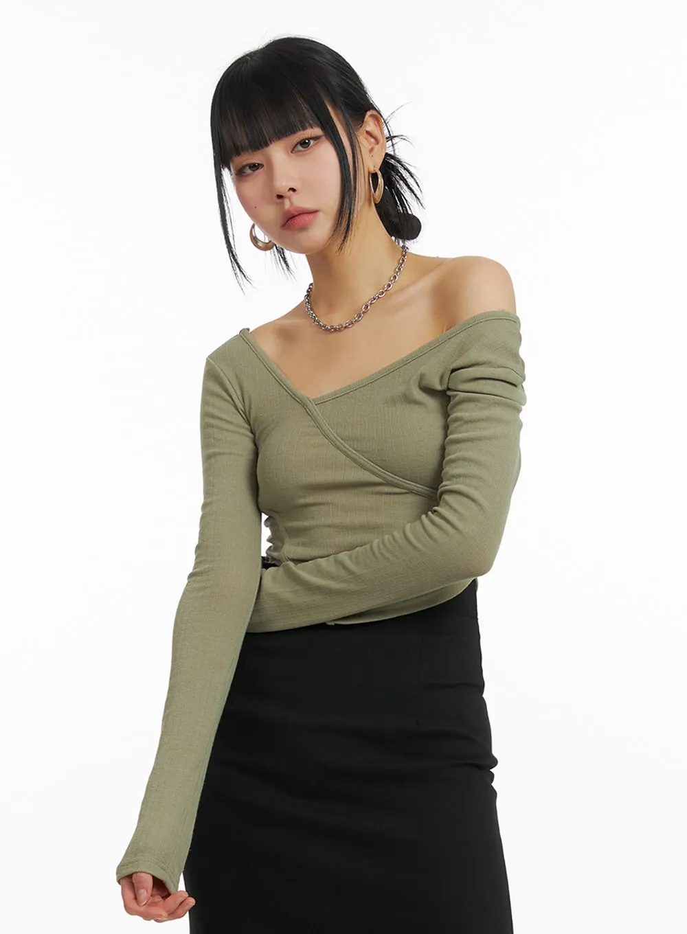 Unbalanced Wrap Cropped Long Sleeve IM414