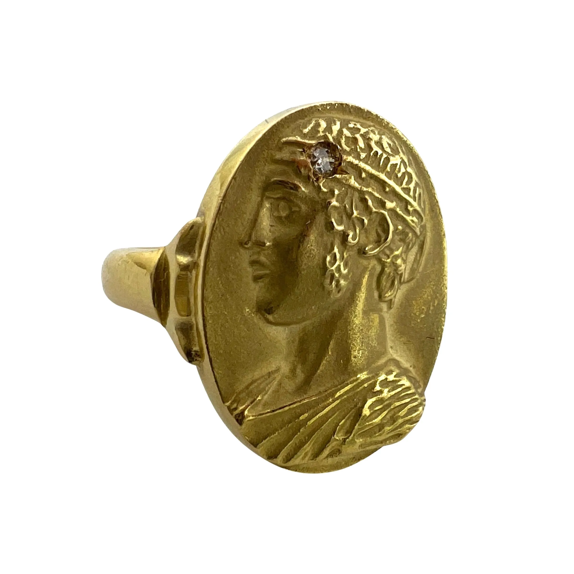 V I N T A G E // Charioteer of Delphi / 18k yellow gold and diamond portrait ring / size 8 to 8.5