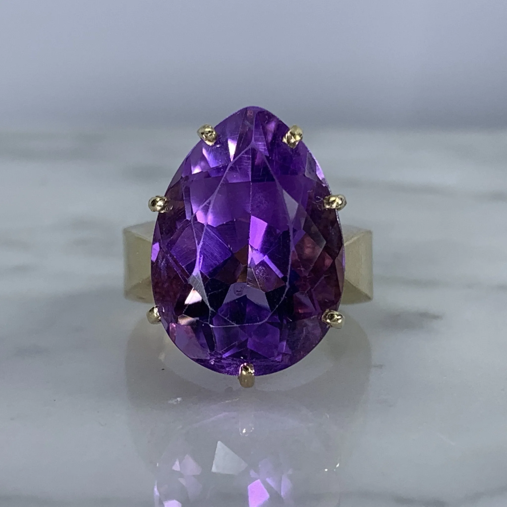 Vintage Amethyst Ring in a 10K Yellow Gold Solitaire Setting. February Birthstone. 6th Anniversary.