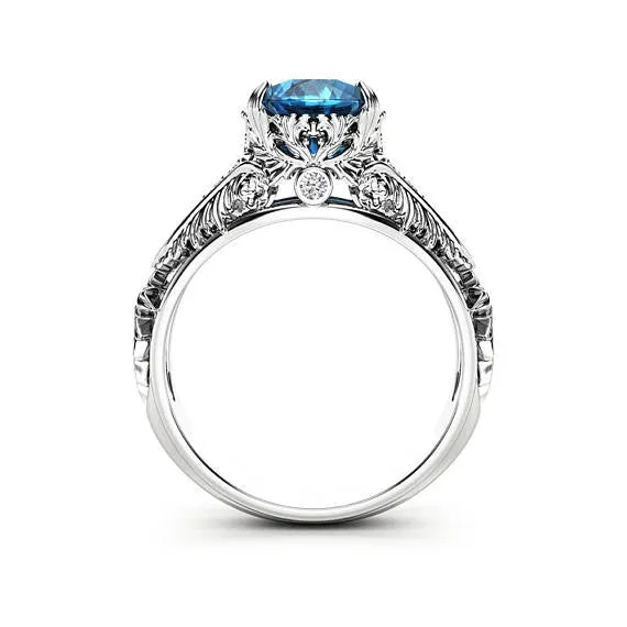 Vintage Blue CZ Zircon Silver Ring