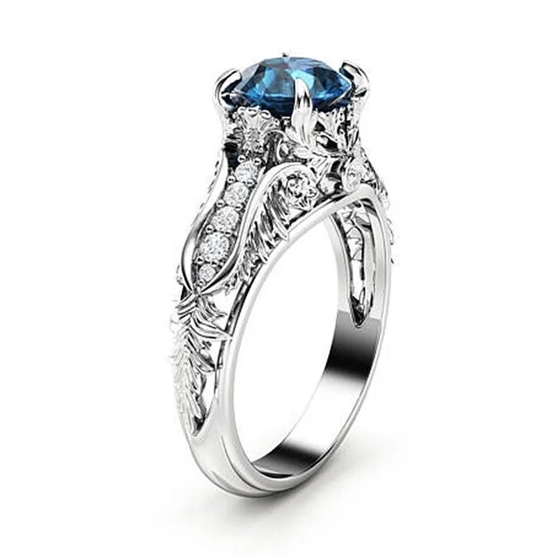 Vintage Blue CZ Zircon Silver Ring