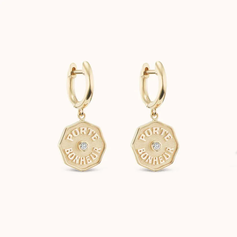 Wee PB Earrings White Diamonds Raised Gold - Yellow Gold