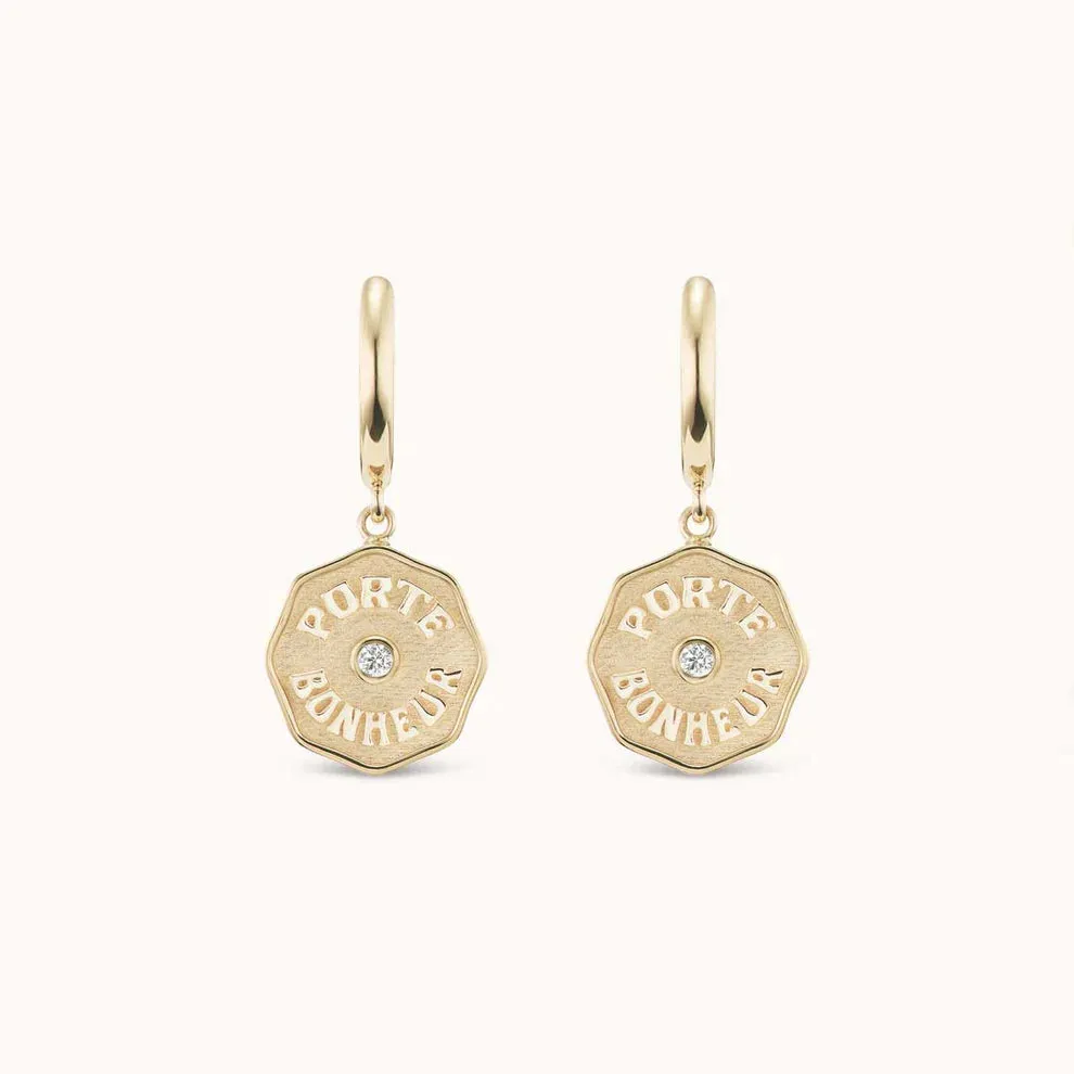 Wee PB Earrings White Diamonds Raised Gold - Yellow Gold