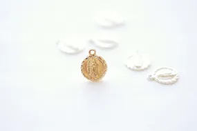 Wholesale 14k Gold Filled or Sterling Silver Small Round Our Lady of Guadalupe Charm Virgin Mary Circle Religious Catholic Jesus Rosary