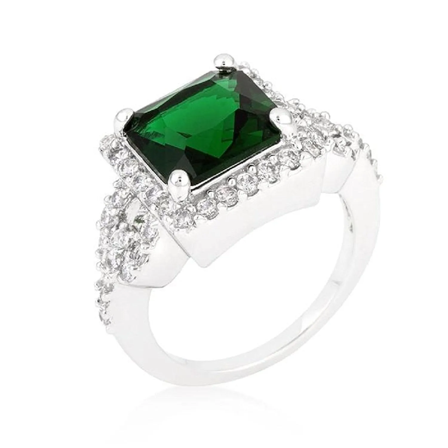 WildKlass Halo Style Princess Cut Emerald Green Cocktail Ring