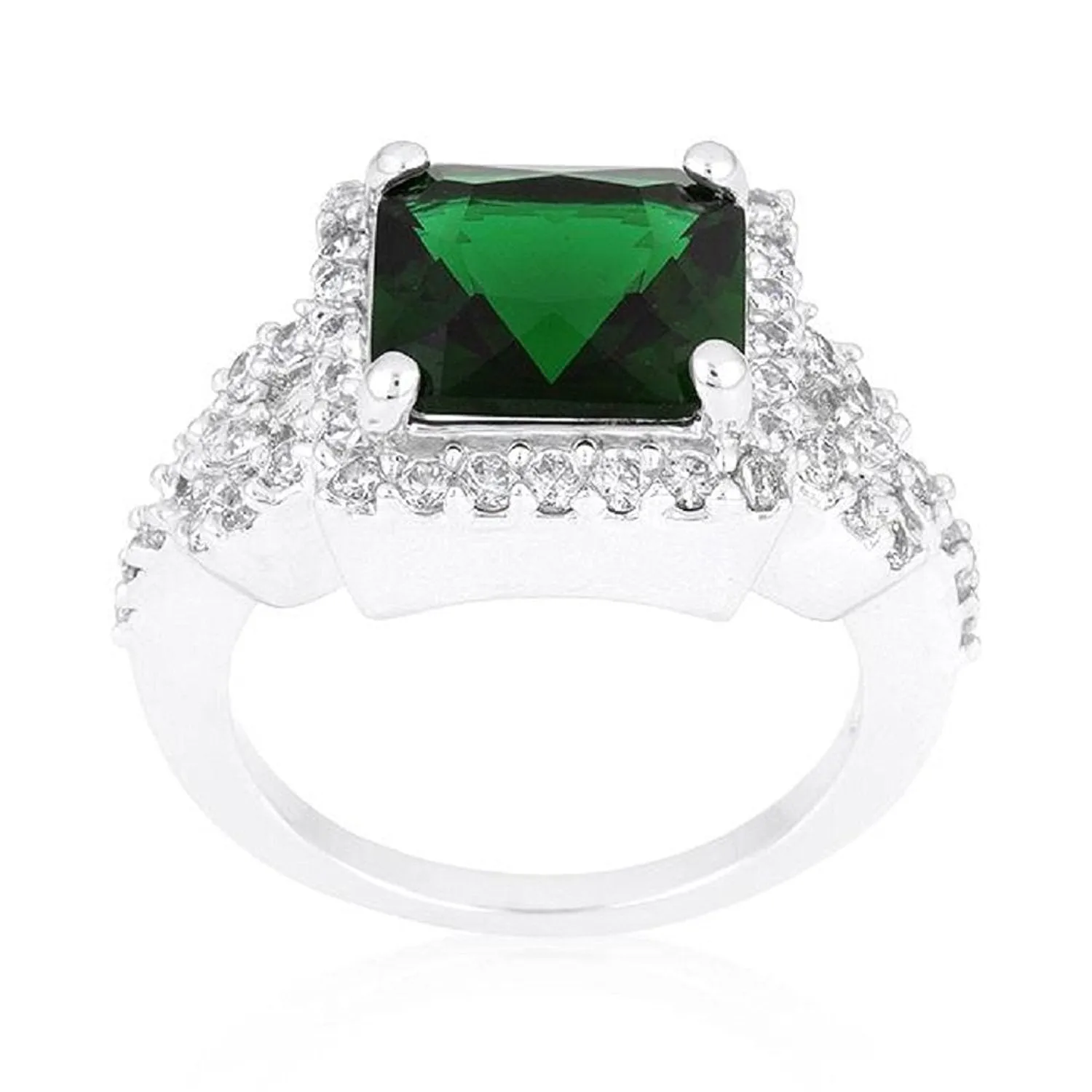 WildKlass Halo Style Princess Cut Emerald Green Cocktail Ring