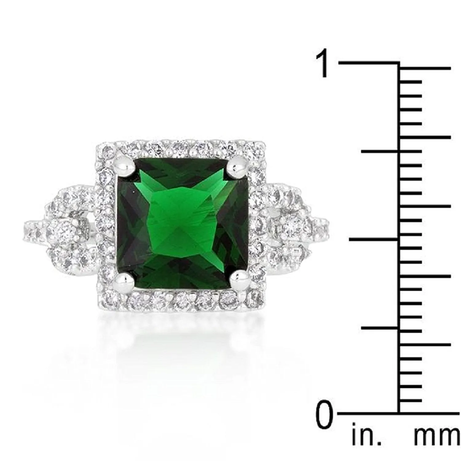 WildKlass Halo Style Princess Cut Emerald Green Cocktail Ring