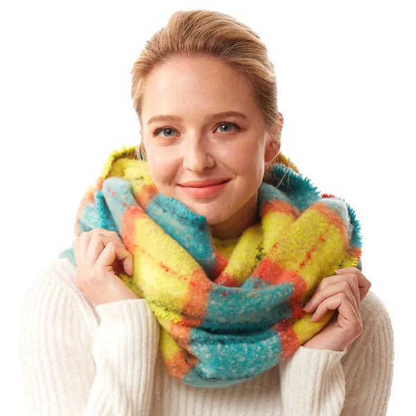 Winter Acrylic Colorful Plaid Check Infinity Scarf