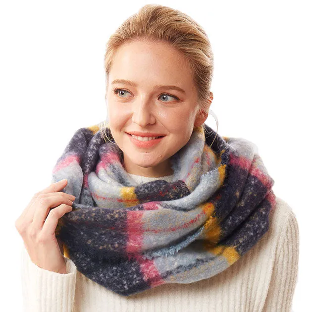 Winter Acrylic Colorful Plaid Check Infinity Scarf