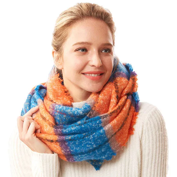 Winter Acrylic Colorful Plaid Check Infinity Scarf