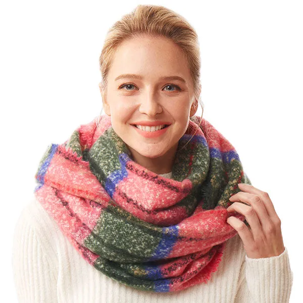 Winter Acrylic Colorful Plaid Check Infinity Scarf