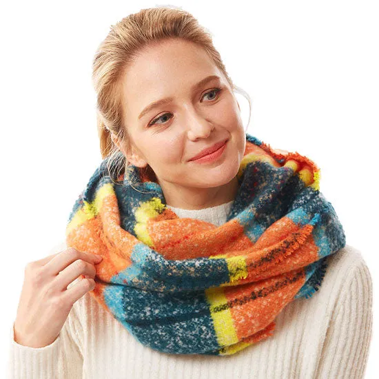 Winter Acrylic Colorful Plaid Check Infinity Scarf