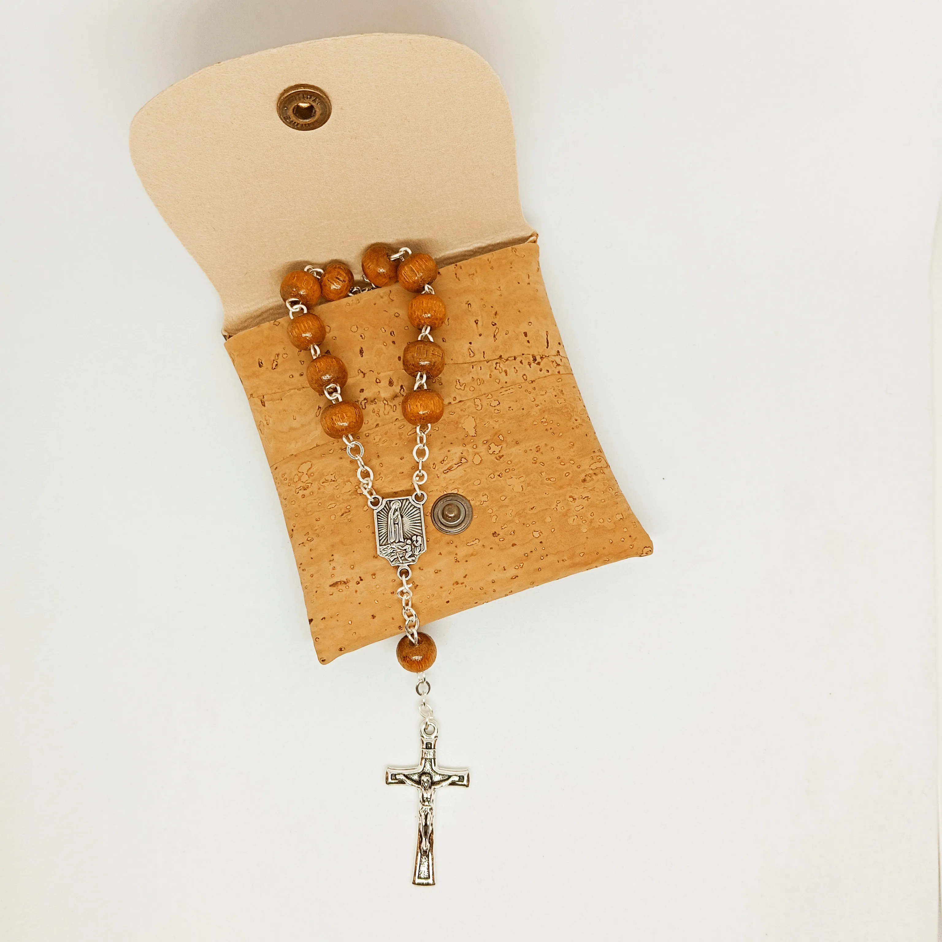 Wood Decade Rosary with Cork Pouch