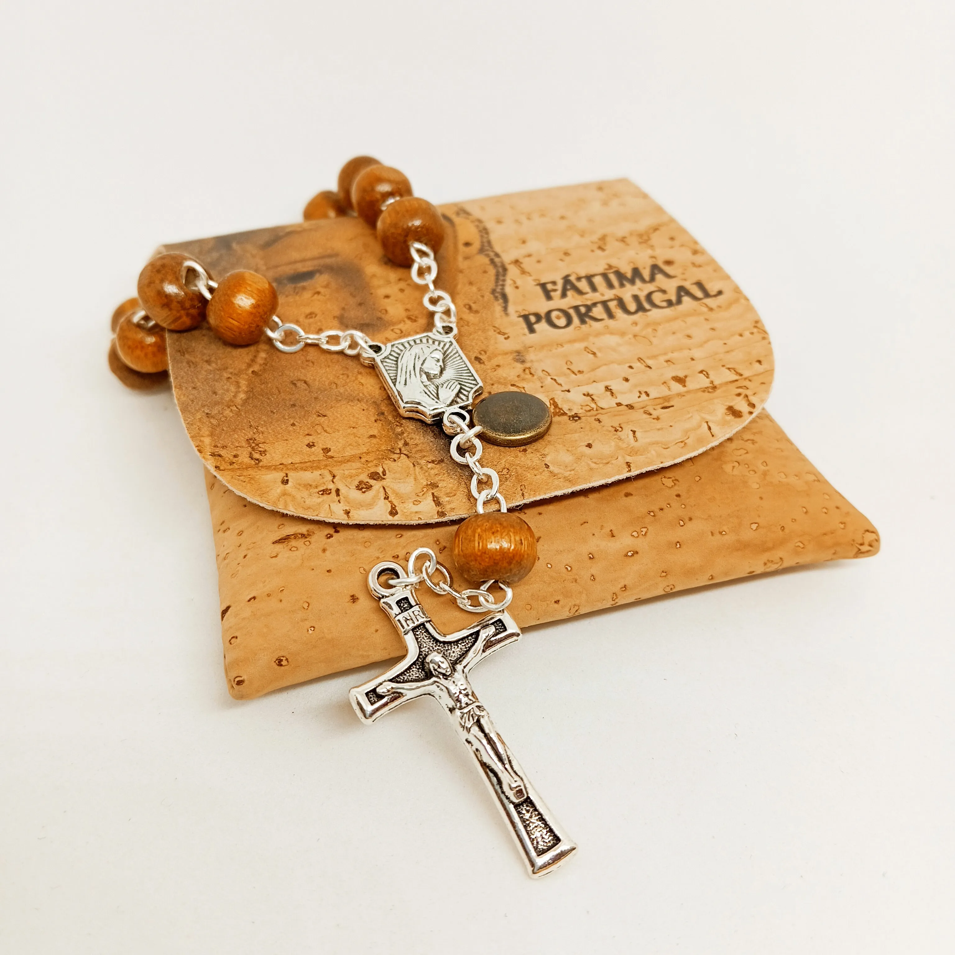 Wood Decade Rosary with Cork Pouch