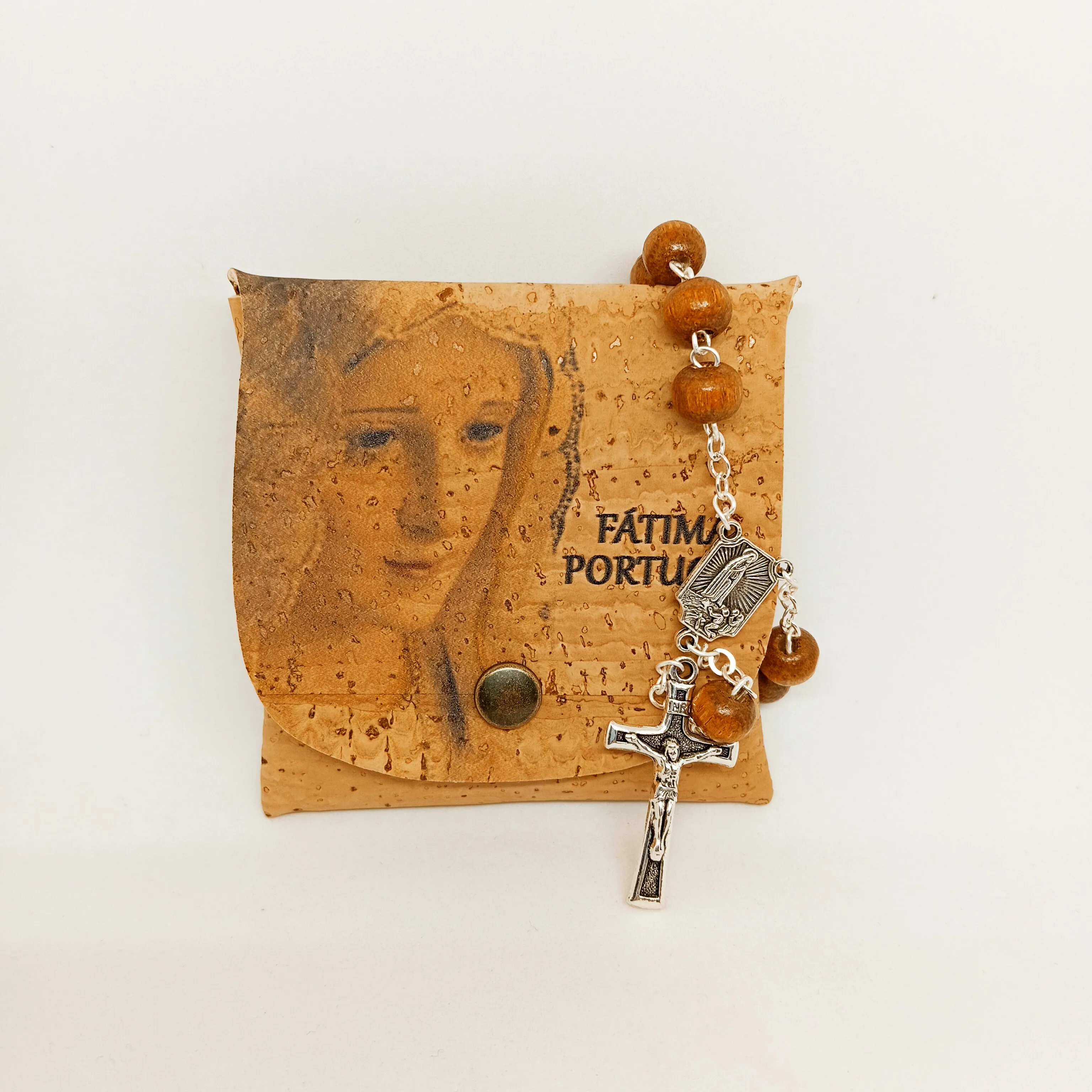 Wood Decade Rosary with Cork Pouch